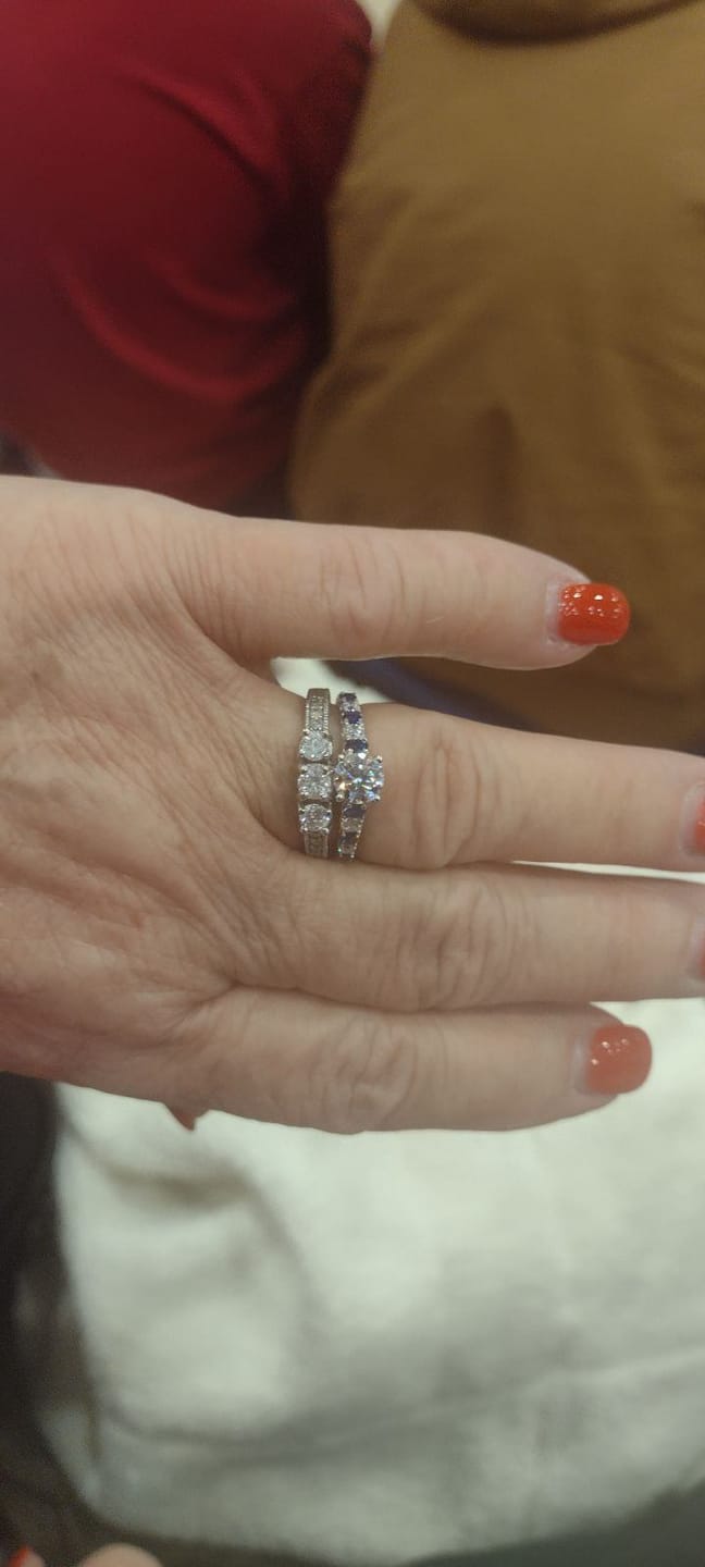 Customer photo review of Round Moissanite With Sapphire Pave Engagement Ring