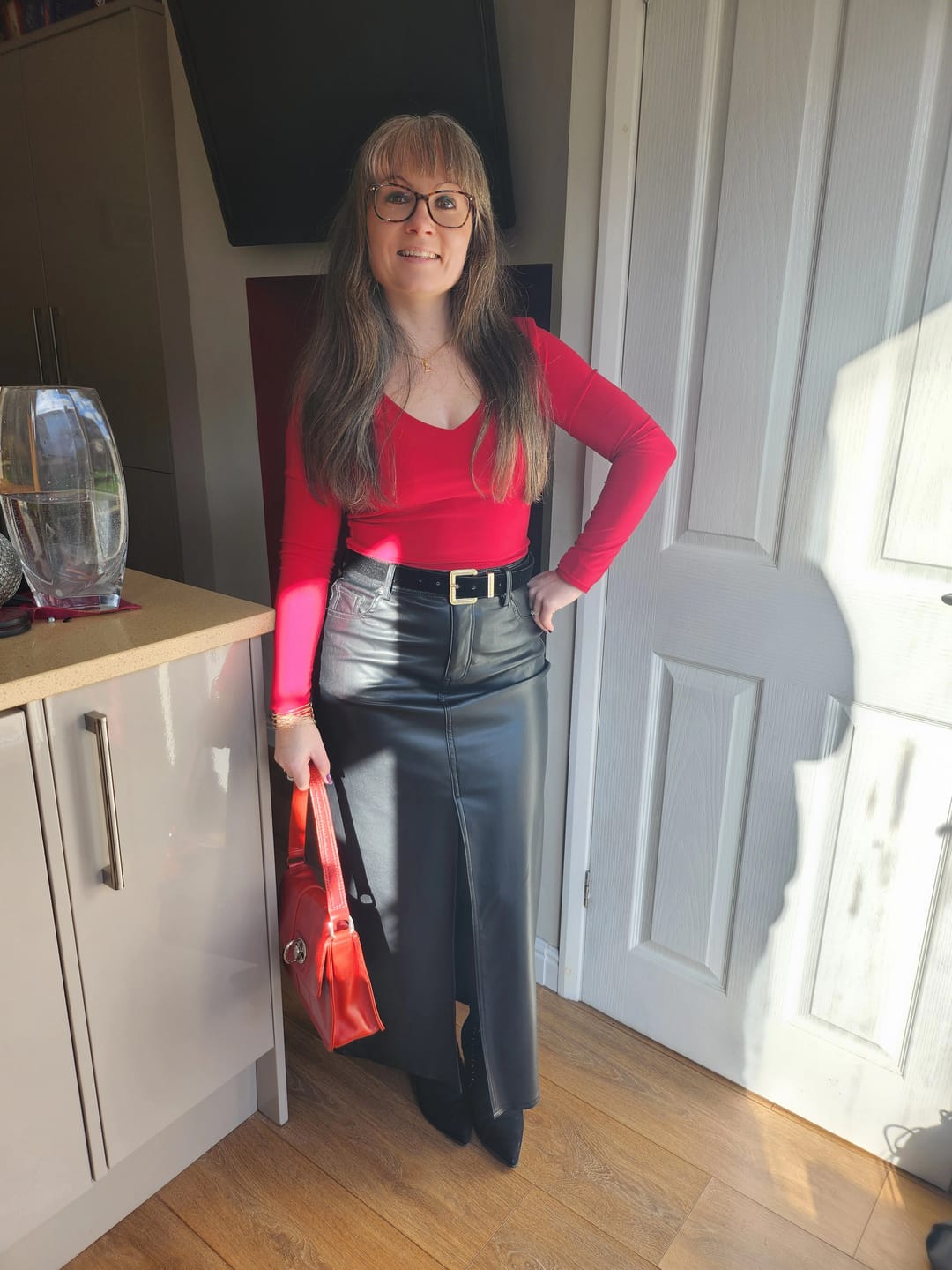Customer photo review of Long Sleeve Plunge Neck 'Grace' Bodysuit