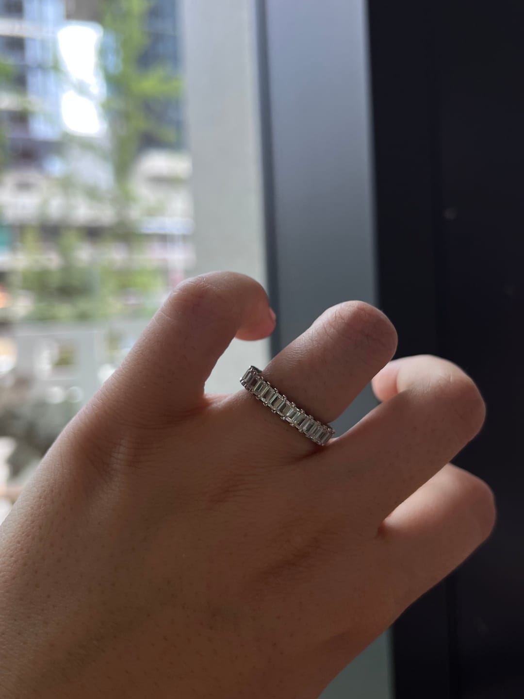 Customer photo review of Louily Classic Emerald Cut Women's Wedding Band for Gifts