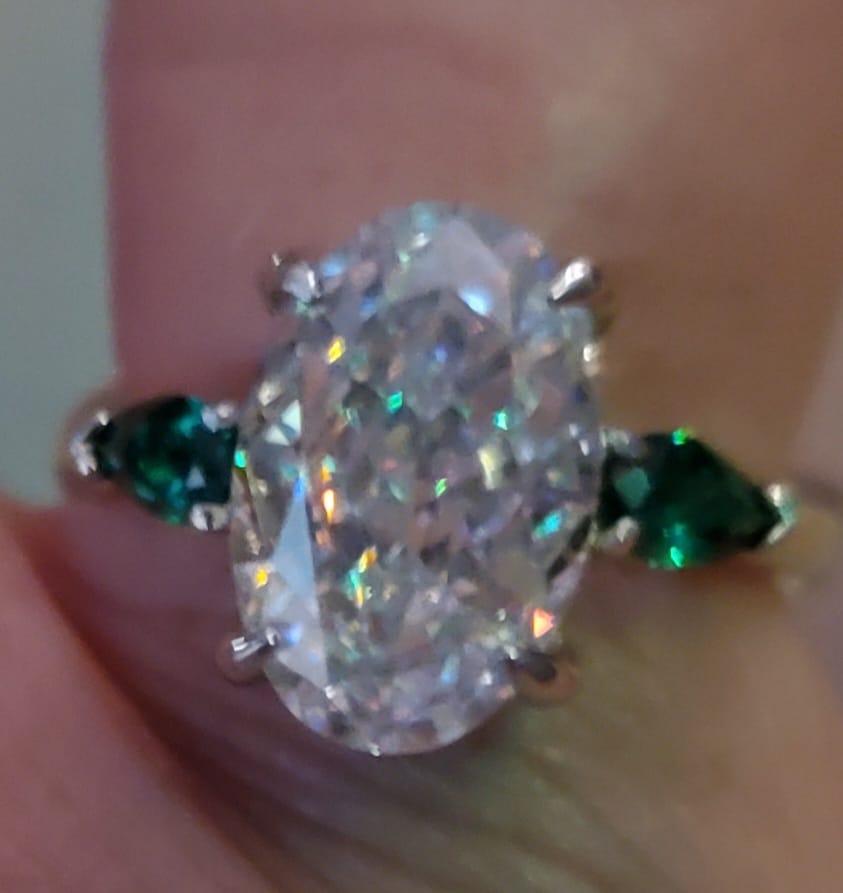 Customer photo review of S925 Vintage Oval Cut Three Stone Engagement Ring In Sterling Silver For Women