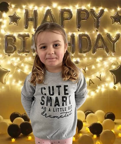 Customer photo review of Cute/Smart/Dramatic Kids Sweatshirt