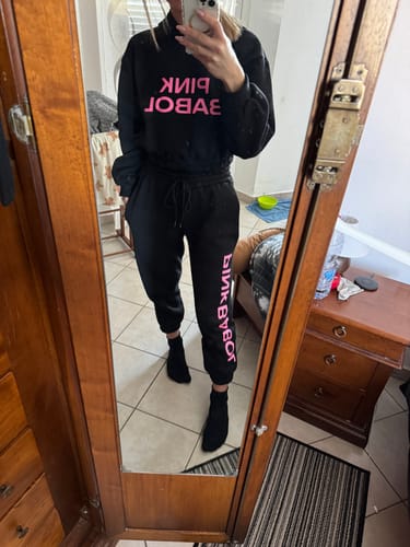 Customer photo review of Tuta crop due pezzi felpata con cappuccio Pink Babol Glitter Edition