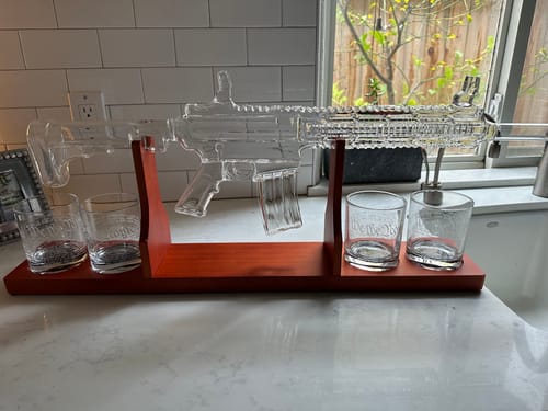 Customer photo review of AR-15 Glass Decanter with 2nd Amendment Whiskey Glasses