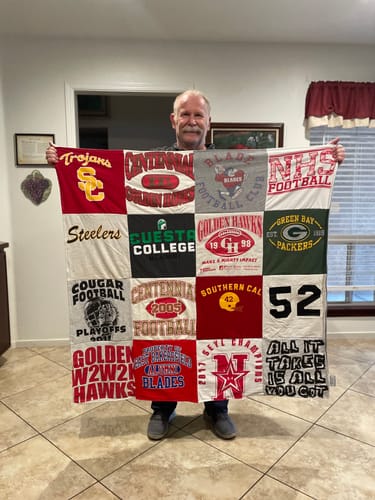 T-shirt quilt featuring green bay packers, los angeles trojans by James from CA
