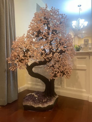 Customer photo review of 5.6 ft Tall Rose Quartz Gemstone Tree, Large Amethyst Base #5417RQ-001