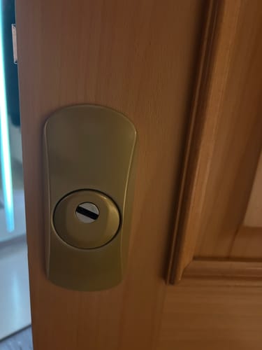 Customer photo review of Escudo de seguridad LINCE SQDO de acero dorado mate con placa para cilindros