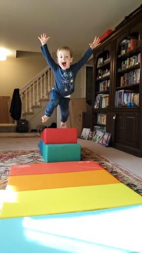 Customer photo review of 3ft x 6ft x 1.5inch 5-Panel Rainbow Gymnastics Tumbling Mat for Kids