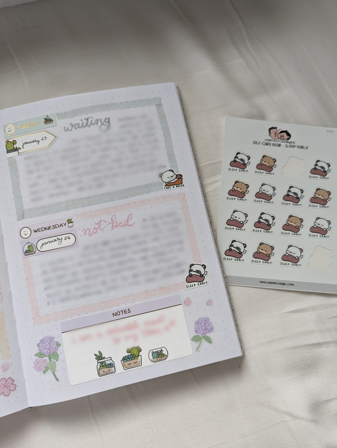 Customer photo review of Self-Care Bear - Sleep Early Planner Stickers