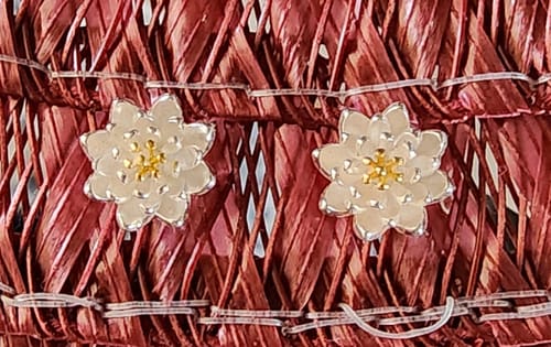 Customer photo review of Buddha Stones 925 Sterling Silver Lotus Flower Balance Earrings