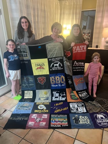 T-shirt quilt with cooking, sports themes by Nici from LA