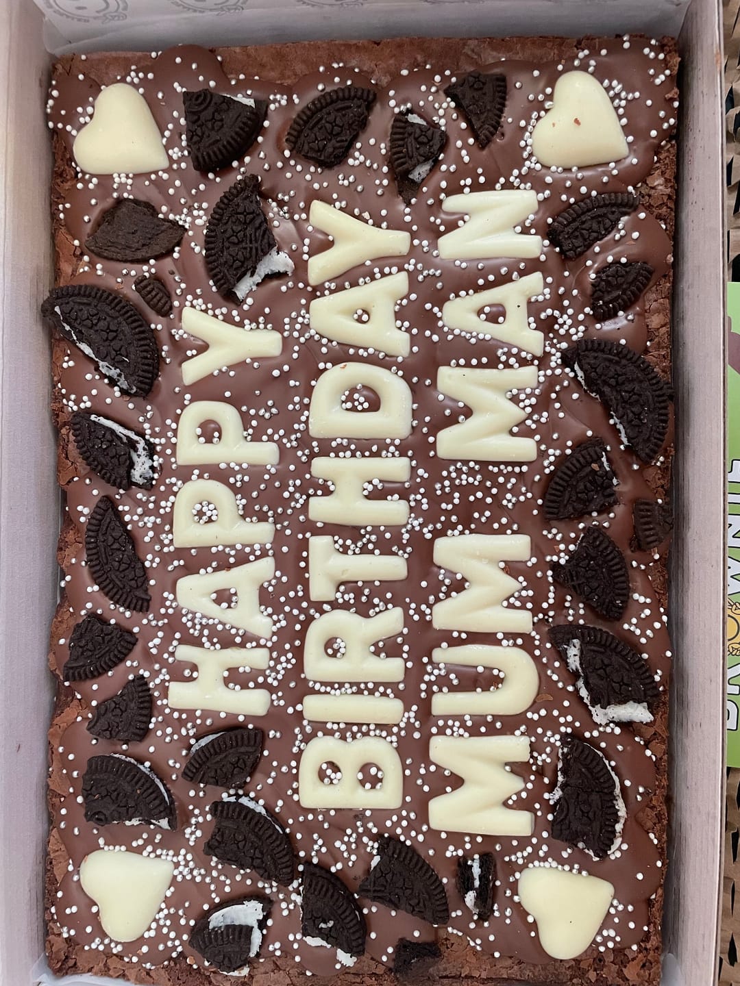 Customer photo review of Mega custom message heart brownie