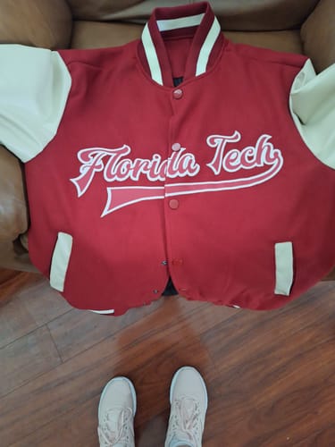 Customer photo review of Custom Crimson Crimson Cream-Maroon Bomber Full-Snap Varsity Letterman Two Tone Jacket