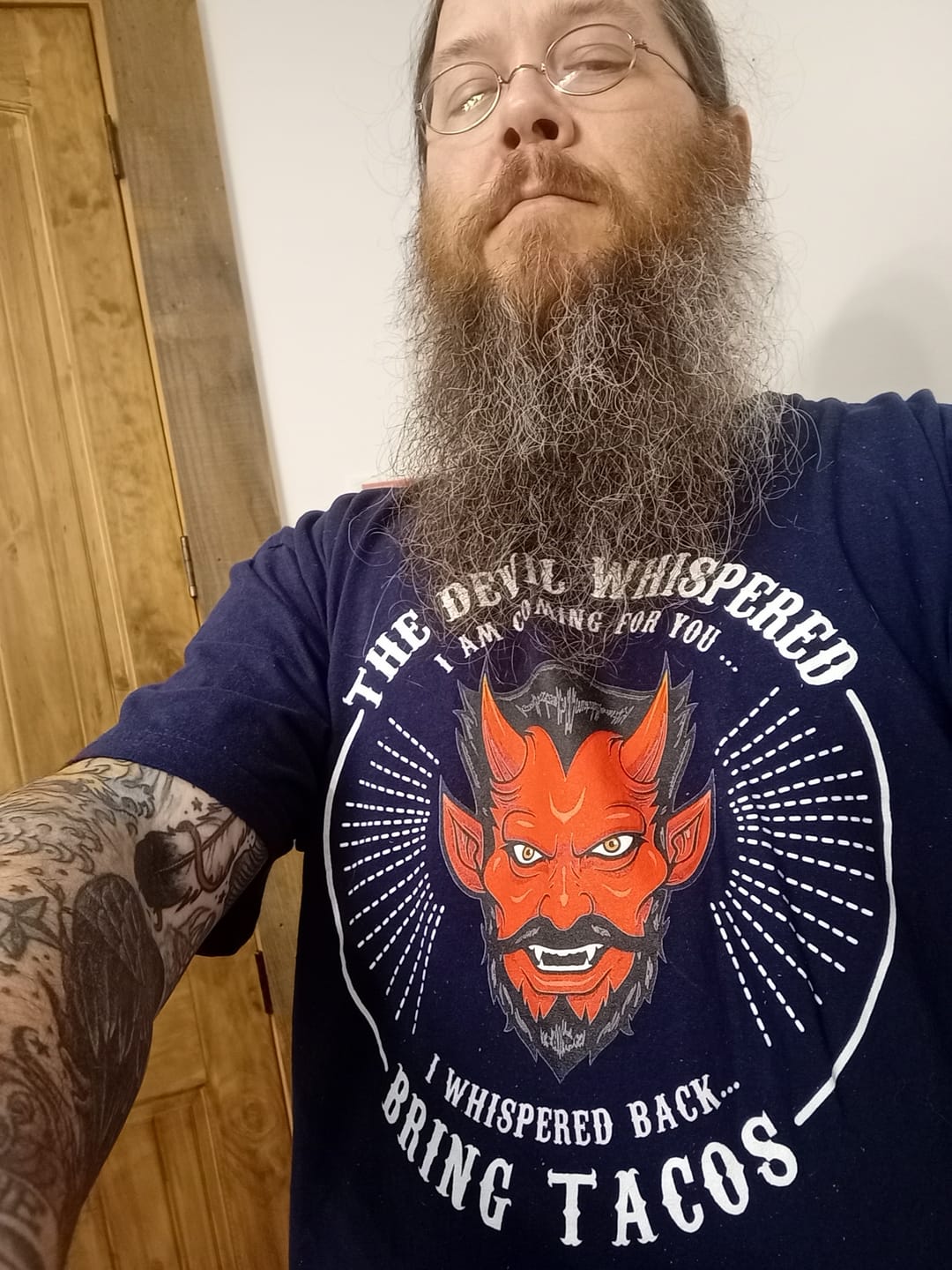 Customer photo review of The Devil Whispered...Bring Tacos T-Shirt