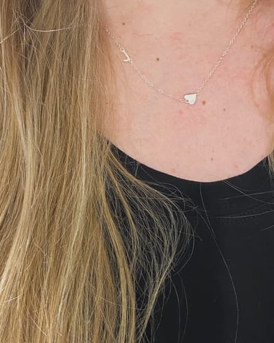 Customer photo review of Sideways Single Initial Letter Solid Heart Necklace
