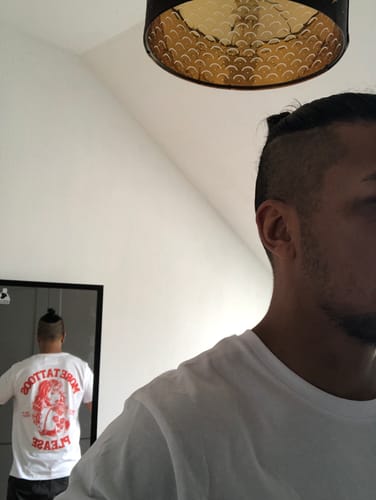 Customer photo review of More Tattoos please - Premium Backprint Shirt