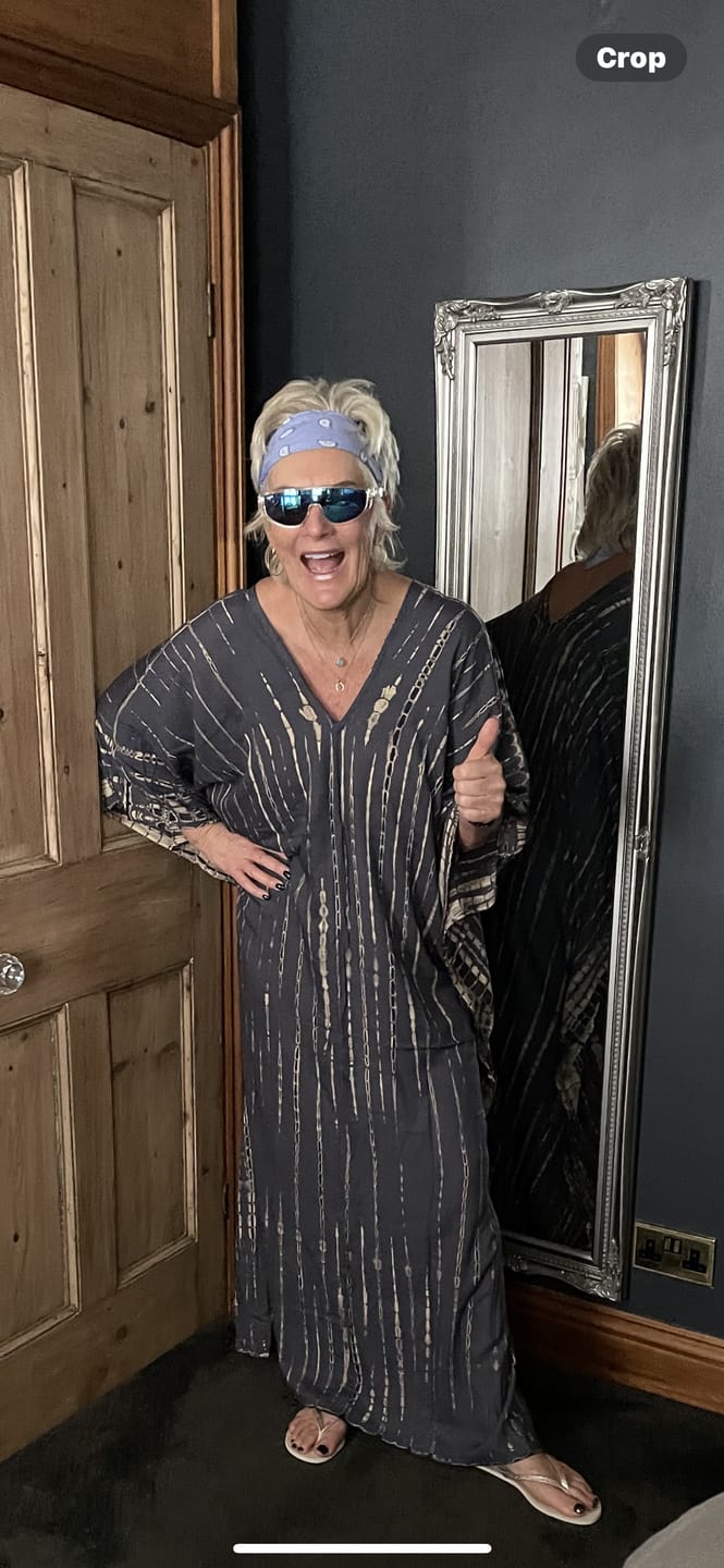 Customer photo review of Maxi Kaftan Dress Tie Dye Beige