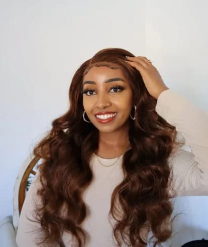 Customer photo review of #4 Dark Brown Body Wave Wig 13x4 HD Lace Front Colored Human Hair Wigs