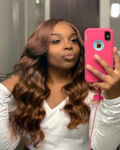 Customer photo review of #4 Dark Brown Body Wave Wig 13x4 HD Lace Front Colored Human Hair Wigs