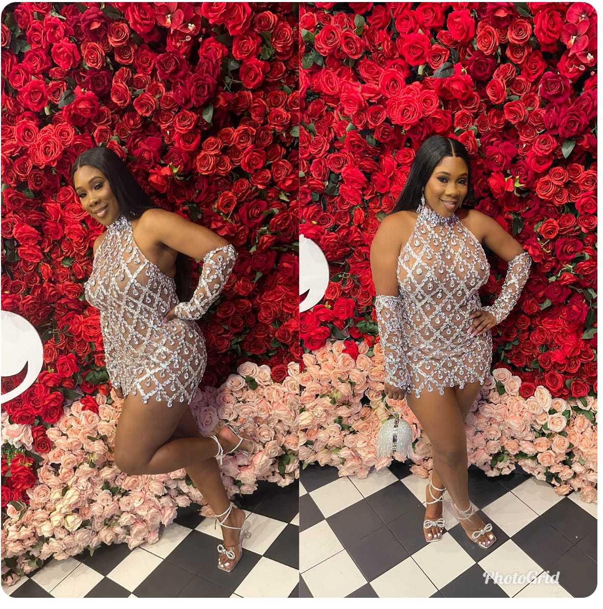 Customer photo review of Midnight Mini Rhinestone Dress(Ready To Ship)