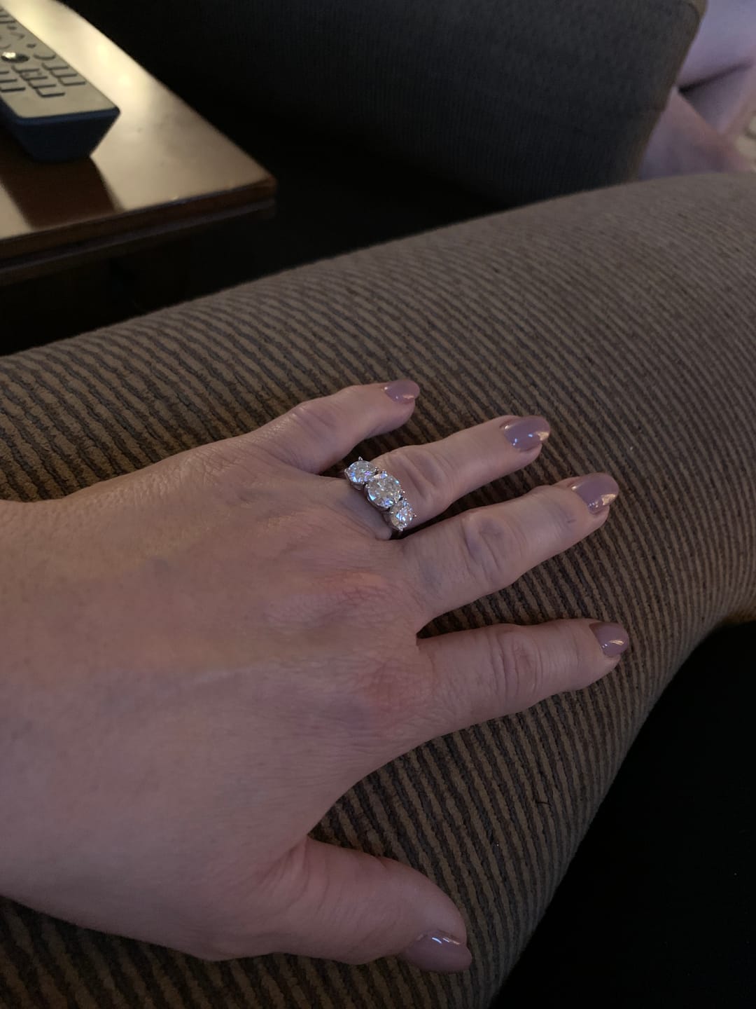 Customer photo review of Classic Three Stone Round Cut Moissanite Engagement Ring