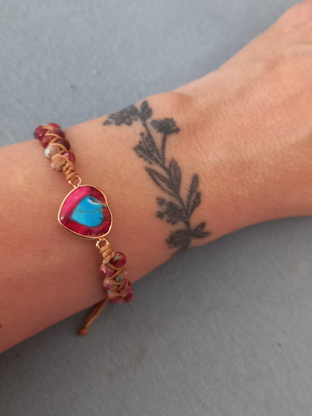 Customer photo review of Handmade Imperial Jasper Heart Beaded Bracelet