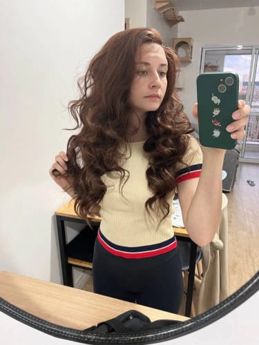 Customer photo review of #4 Dark Brown Body Wave Wig 13x4 HD Lace Front Colored Human Hair Wigs