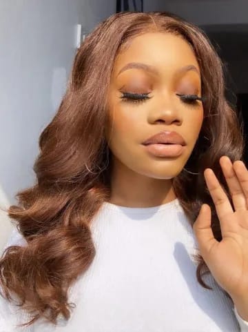 Customer photo review of #4 Dark Brown Body Wave Wig 13x4 HD Lace Front Colored Human Hair Wigs