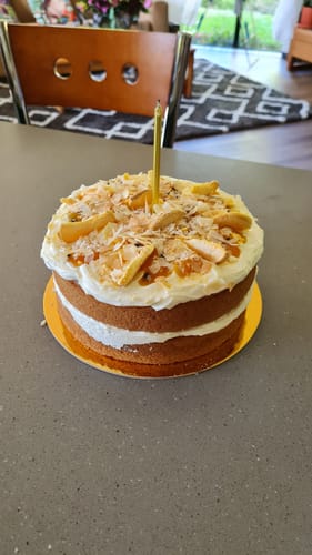 Customer photo review of Peach Passionfruit and Toasted Coconut Cake (vegan)