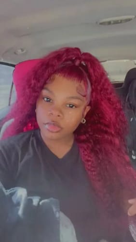 Customer photo review of 99J Burgundy Curly Hair Undetectable Glueless HD Lace Frontal Wig