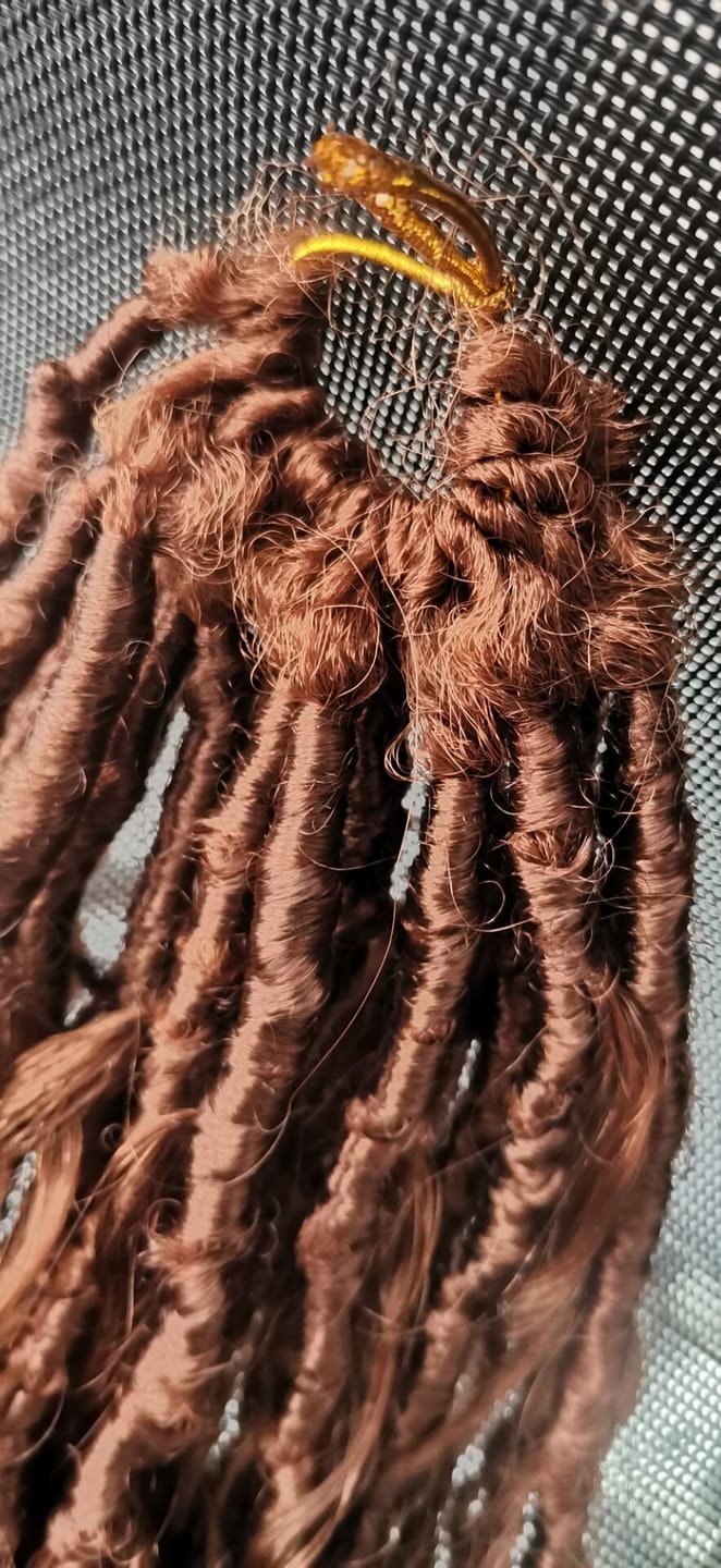 Customer photo review of Pre-looped Light Auburn Crochet Boho Locs with Human Hair Curls