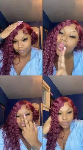 Customer photo review of 99J Burgundy Curly Hair Undetectable Glueless HD Lace Frontal Wig