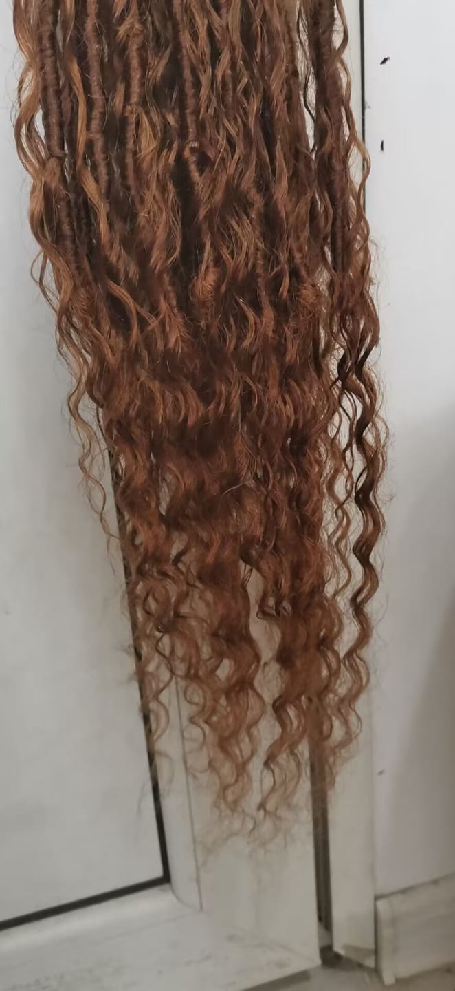 Customer photo review of Pre-looped Light Auburn Crochet Boho Locs with Human Hair Curls