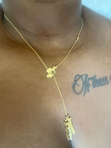 Customer photo review of Vertical Hanging Name Necklace