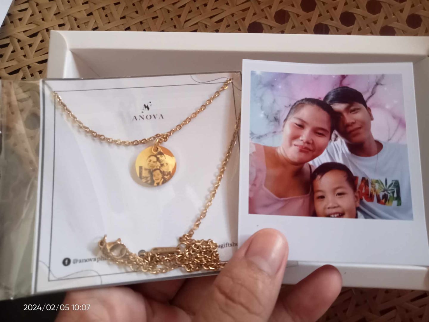 Customer photo review of Photo Engraved Portrait Necklace Gift