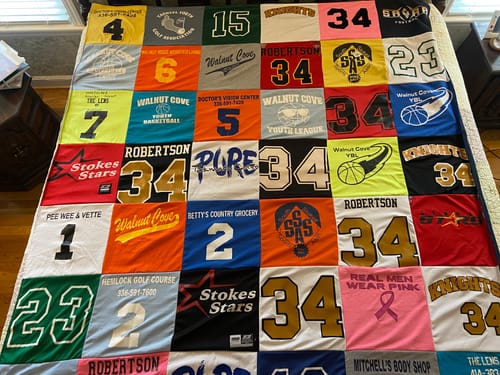 T-shirt quilt featuring stokes stars, knights by Jennifer from NC