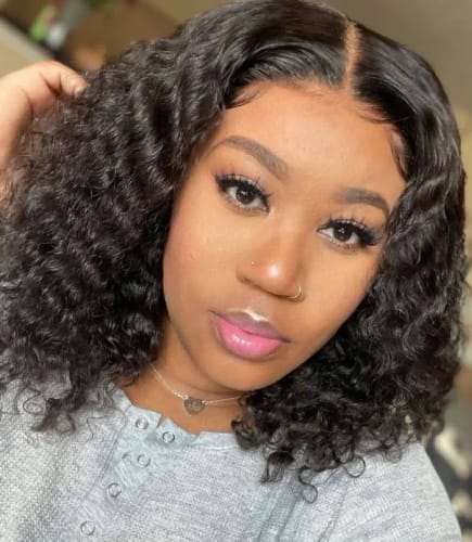 Customer photo review of Curly Wear Go Bob Wig 5x5 HD Lace Bouncy Curly Glueless Human Hair Wig