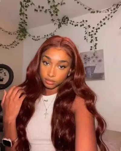 Customer photo review of #4 Dark Brown Body Wave Wig 13x4 HD Lace Front Colored Human Hair Wigs