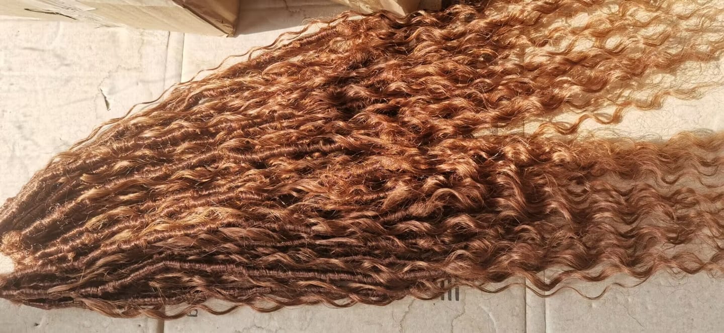 Customer photo review of Pre-looped Light Auburn Crochet Boho Locs with Human Hair Curls