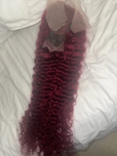Customer photo review of 99J Burgundy Curly Hair Undetectable Glueless HD Lace Frontal Wig