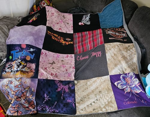 T-shirt quilt with motorcycles, travel themes by MELISSA from MN