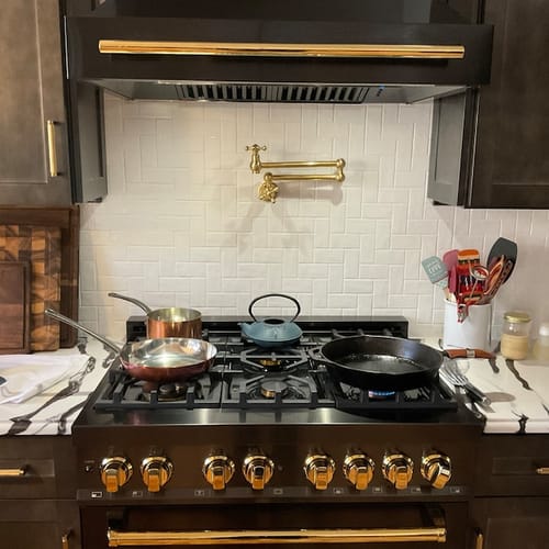 Customer photo review of Unlacquered Brass Pot Filler with Cross Handle