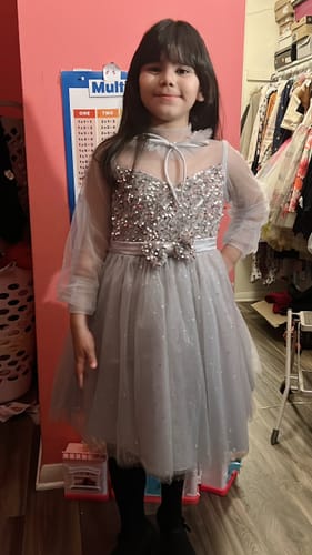 Customer photo review of Girls Birthday Party Dress Long Sleeve Sequin Flower Girl Puffy Pageant Princess Dress