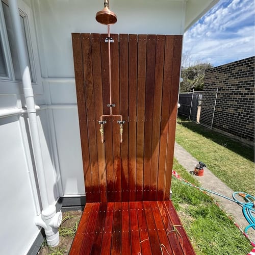 Customer photo review of Unlacquered Solid copper shower - copper outdoor shower - Hot and cold water