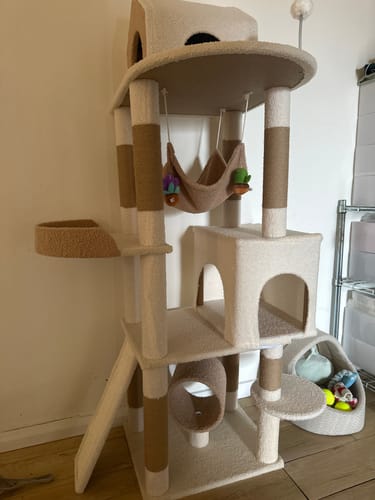 Customer photo review of Ona's Cottage Multi-Tier Cat Tree with Cat Scratching Posts