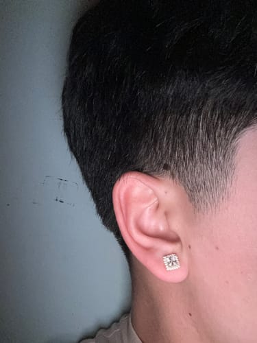 Customer photo review of Certified VVS1 Asscher Cut Halo Moissanite Earrings