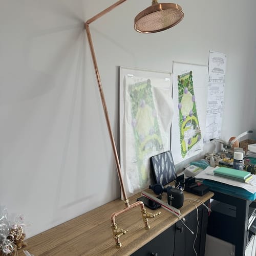 Customer photo review of Unlacquered Solid copper shower - copper outdoor shower - Hot and cold water