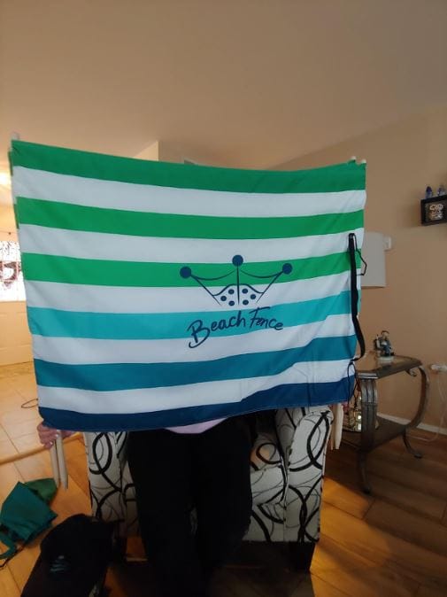 Customer photo review of EMERALD BLUE - 20 ft Beach Windscreen, Rubber Mallet and Carry Bag Included