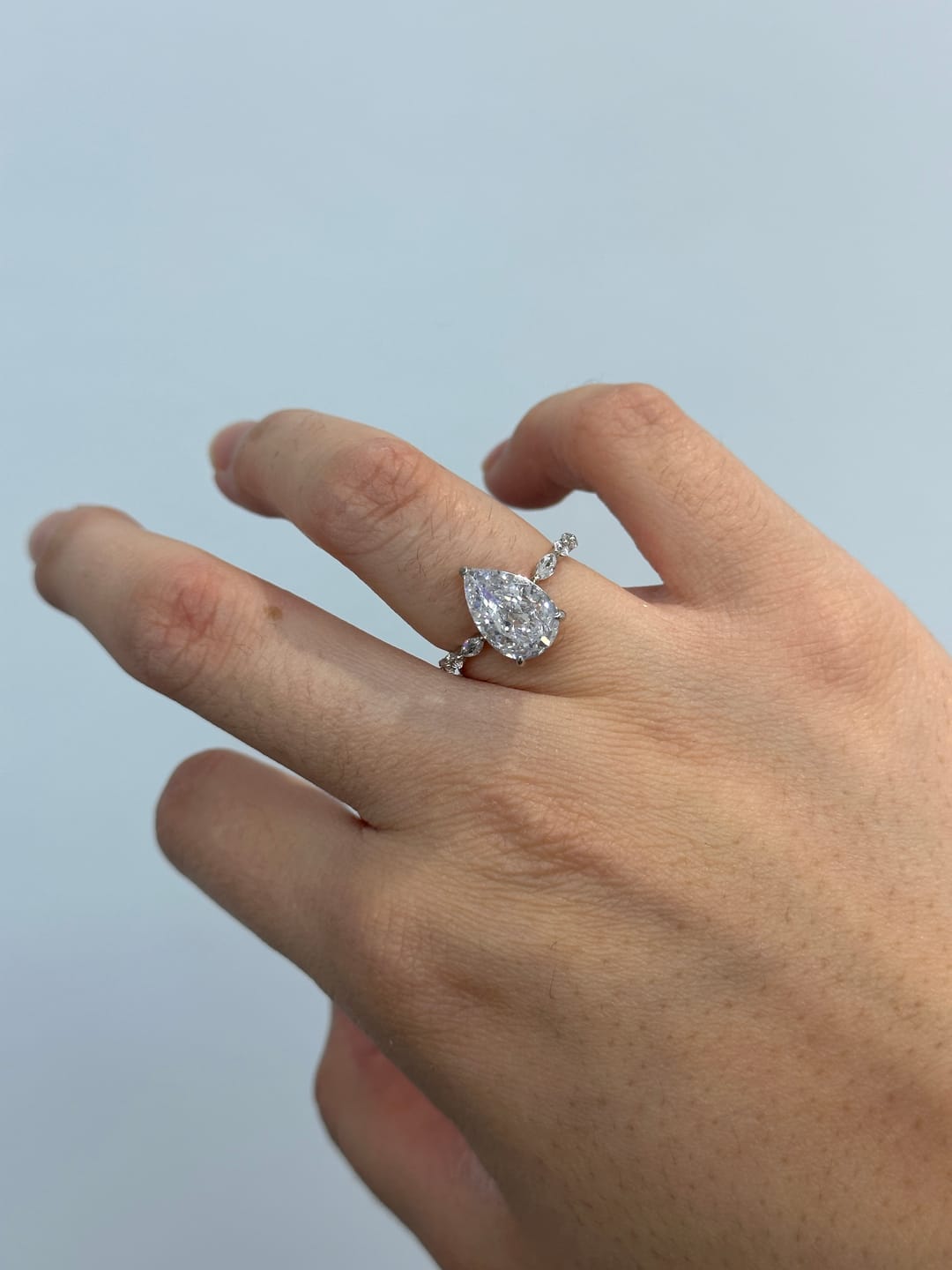 Customer photo review of S925 3 Ct Sparkle Pear Cut Simulated Diamond Engagement Ring In Sterling Silver