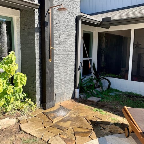 Customer photo review of Unlacquered solid copper shower - outdoor copper shower - only cold or hot water