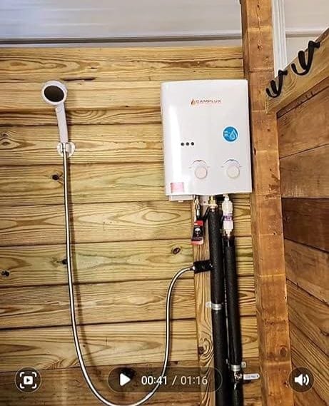 Customer photo review of Camplux Complete Hot Water System 5L, Off Grid Tankless Water Heater - 4.3L Pump & 2 Blue Hose